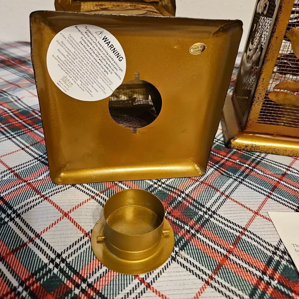 Set of 2 Jackson & Perkins Burnished Golden Angel Metal Lanterns